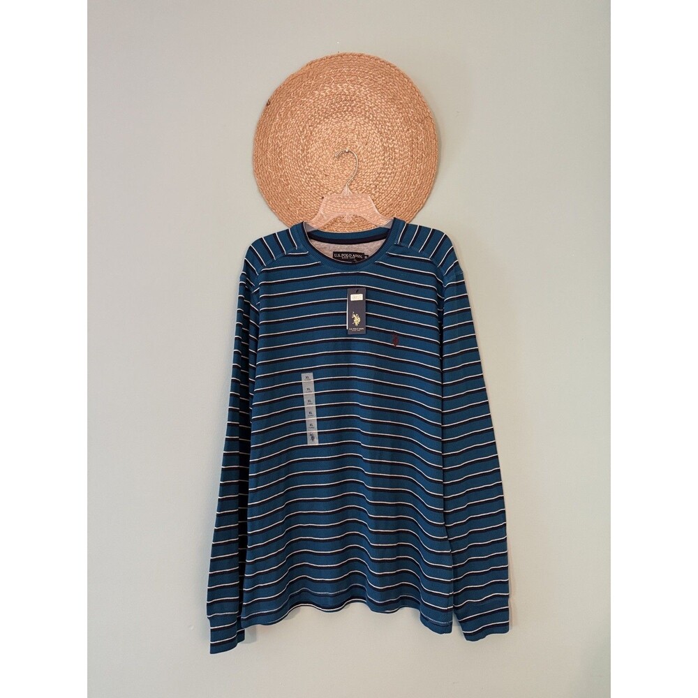 US Polo Association Men's Striped Blue Black White Long Sleeve Shirt NWT XL